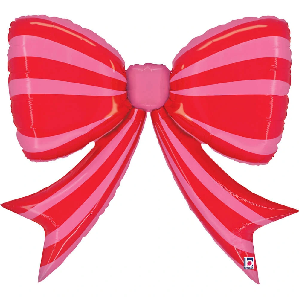 Fóliový balónek Červeno-růžová pruhovaná mašle 104 cm