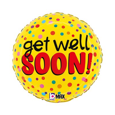 Kulatý žlutý fóliový balónek Get Well Soon 46 cm