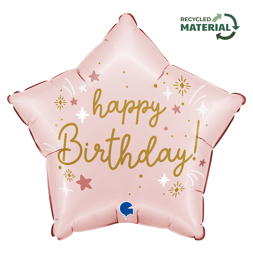 Fóliový balónek hvězda růžová Happy Birthday 46 cm