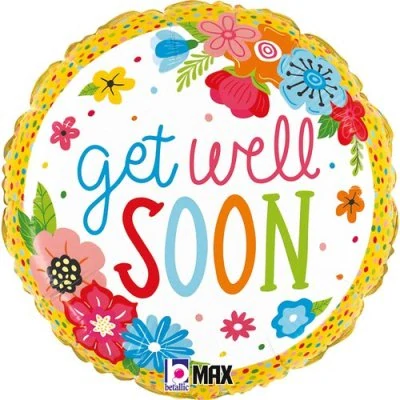 Fóliový balónek Kruh Get Well Soon s květinami 46 cm