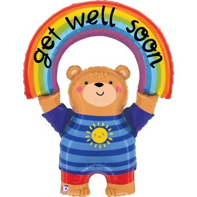 Fóliový balónek Medvídek s duhou – Get Well Soon 39,99 cm