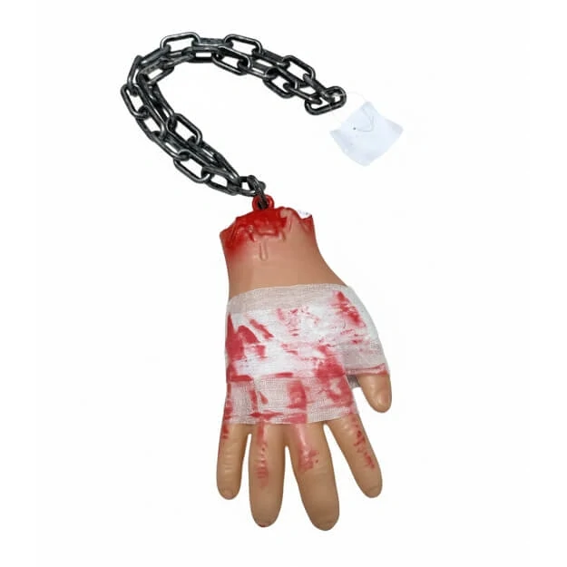 Halloweenská dekorace Uťatá ruka s řetězem a obvazy