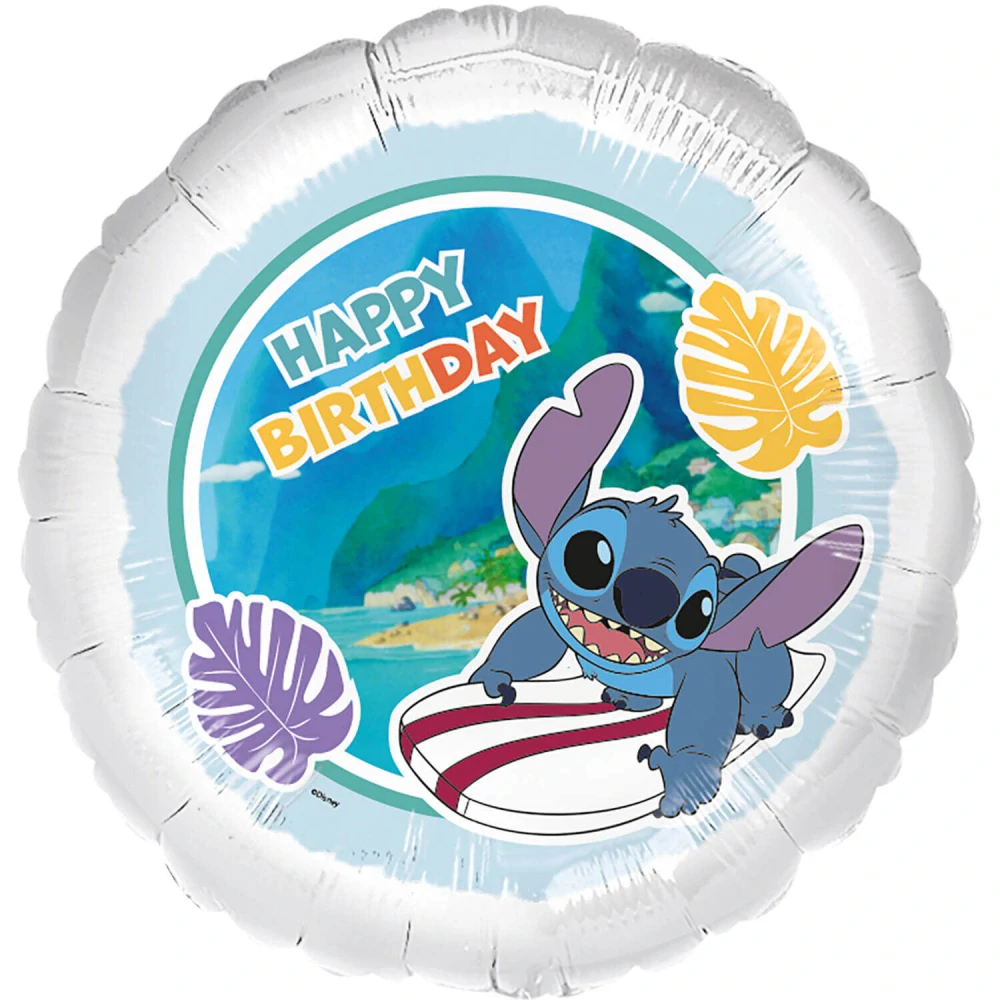 Fóliový balonek Stitch Surfer Happy Birthday kruh 45 cm