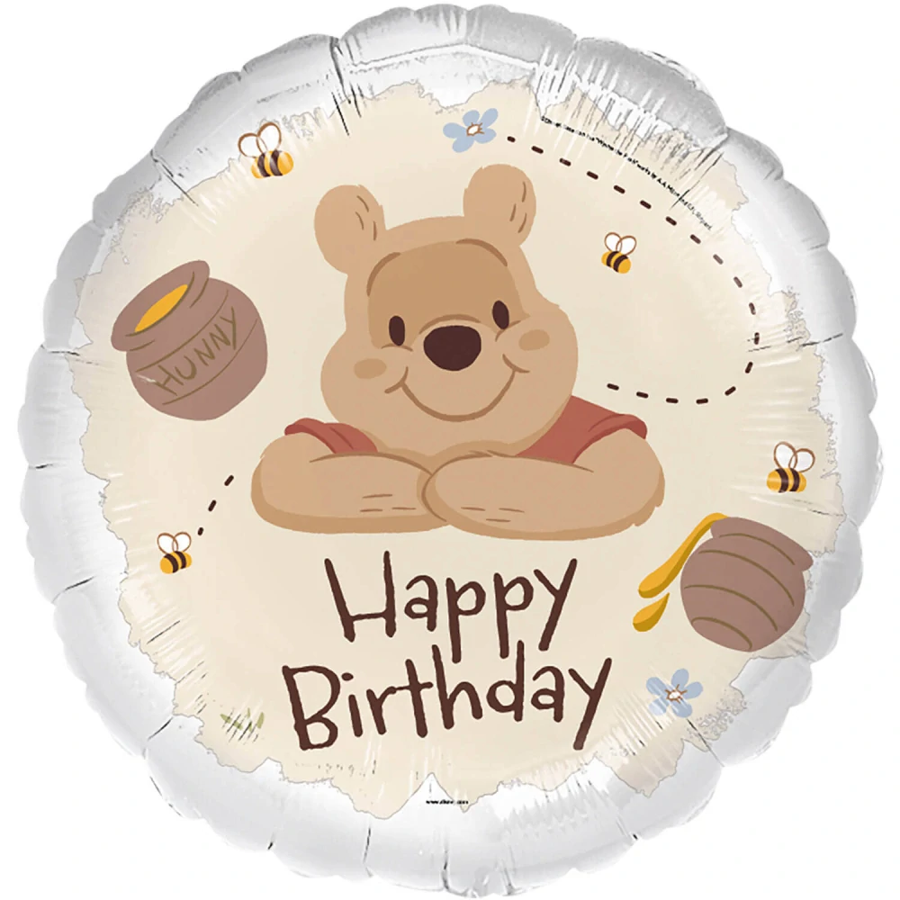 Fóliový balonek Medvídek Pú Happy Birthday kruh 45 cm