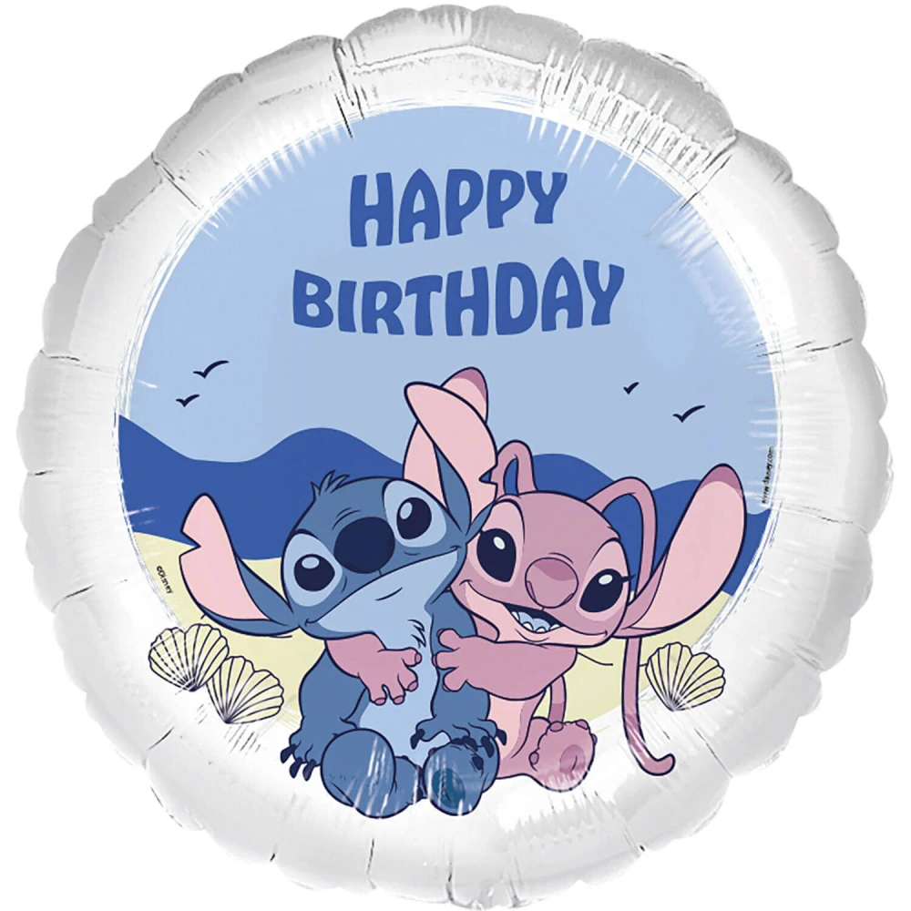 Fóliový balonek Stitch a Angel Happy Birthday kruh 45 cm