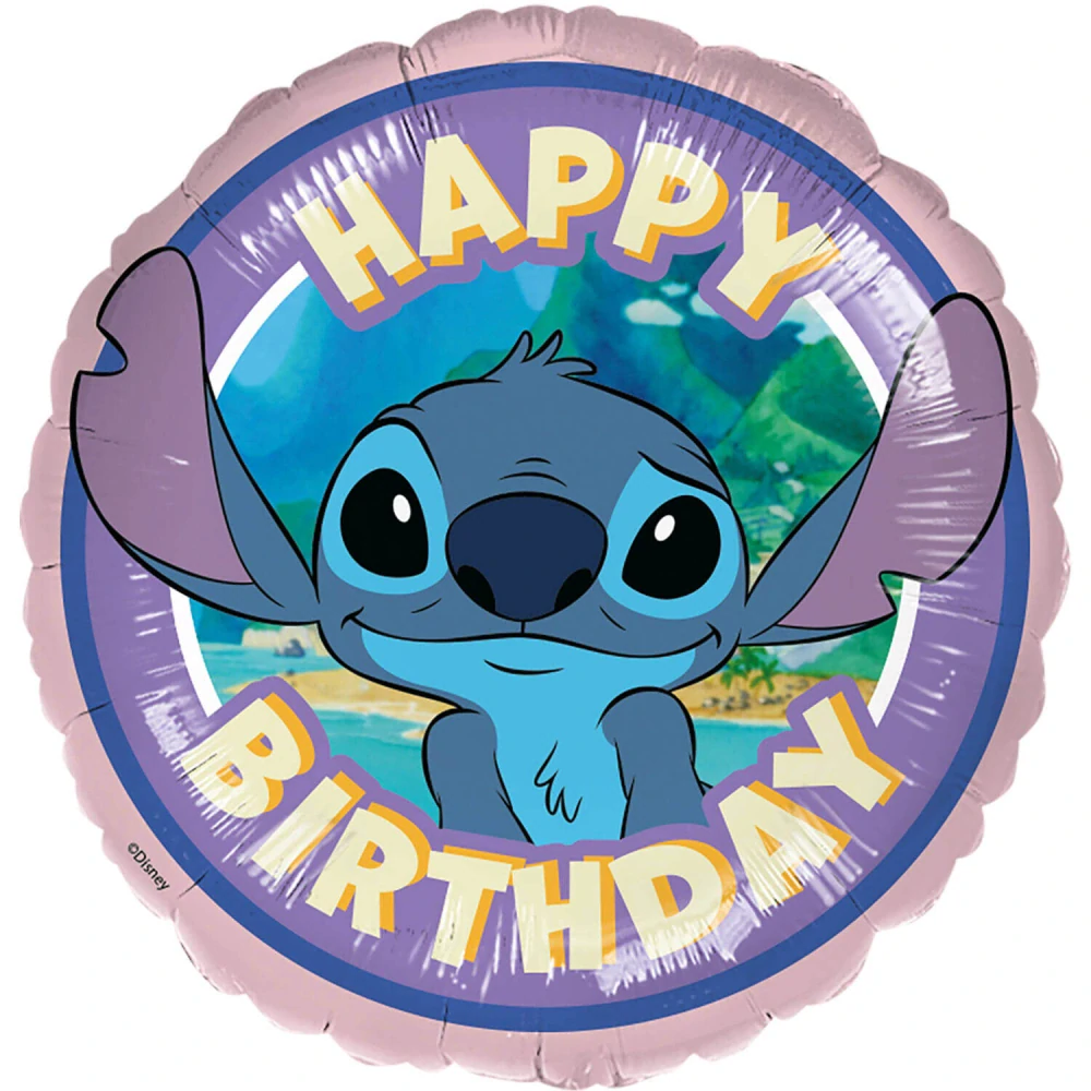 Fóliový balónek Stitch Happy Birthday kruh 45 cm
