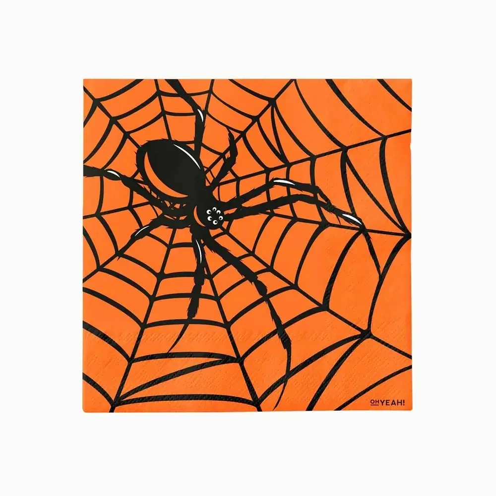 Papírové ubrousky oranžové Halloween Pavouk 30 ks