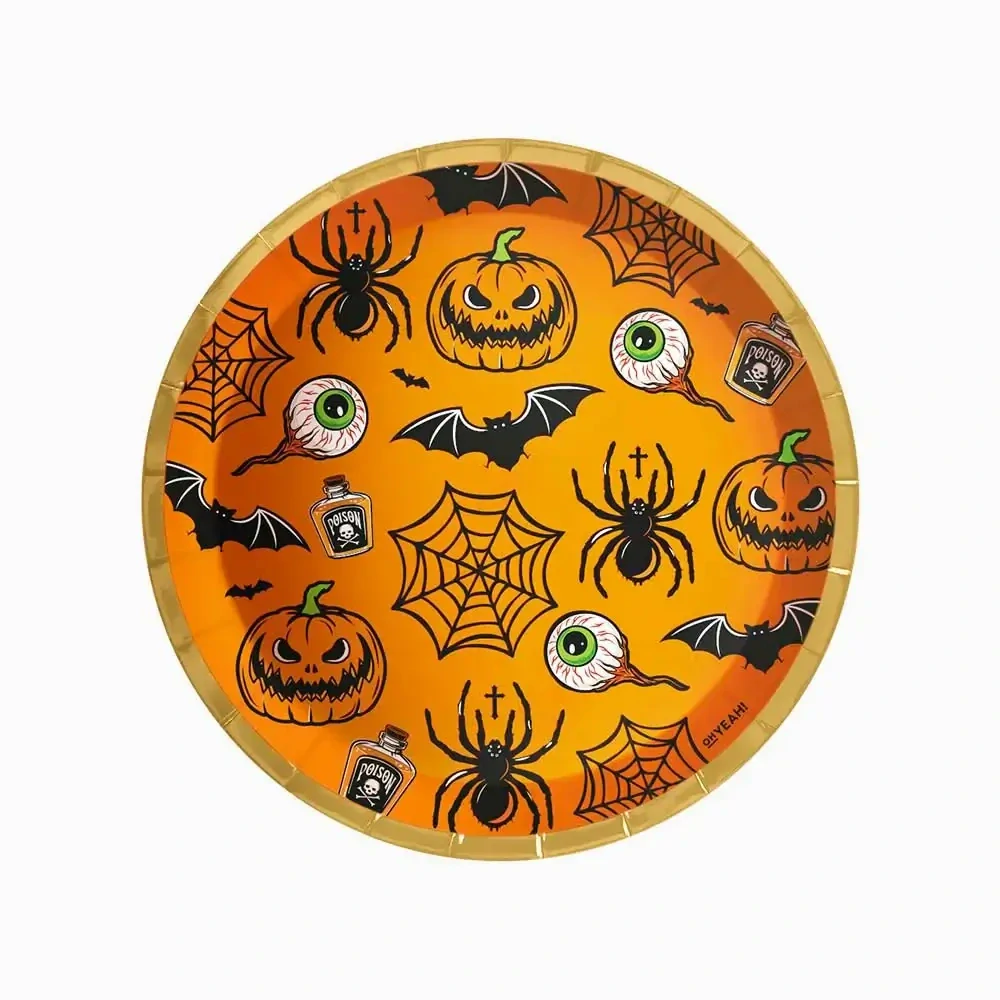 Papírové talíře Halloween oranžové 23 cm - 6 ks