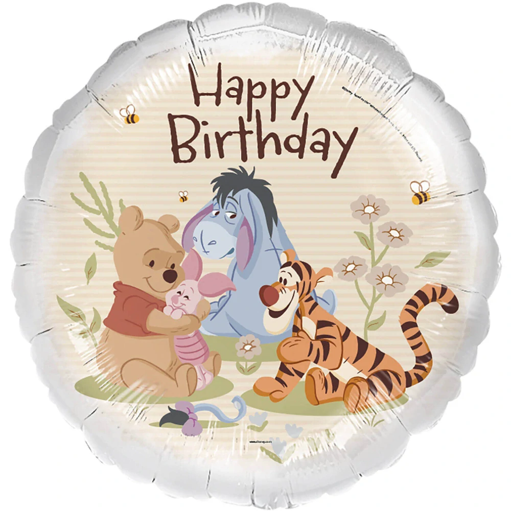 Fóliový balónek kruh Medvídek Pú Happy birthday 45 cm