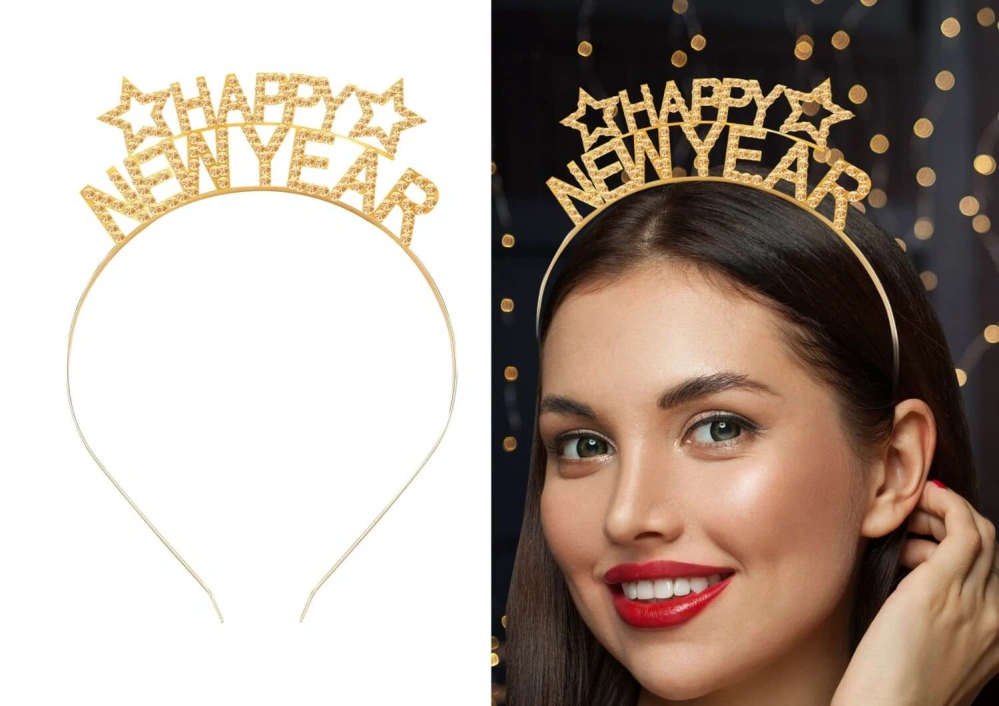 Kovová čelenka silvestrovská Happy New Year zlatá