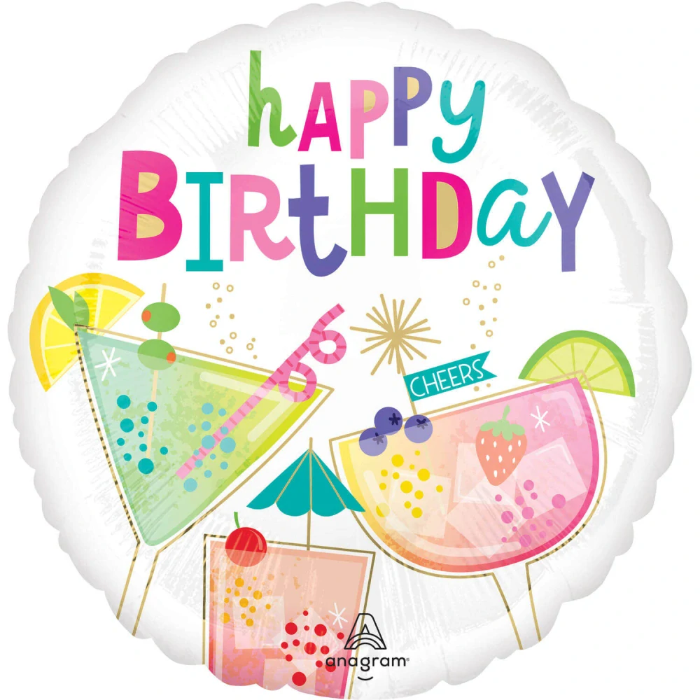 Fóliový balónek Koktejl Happy Birthday 45 cm