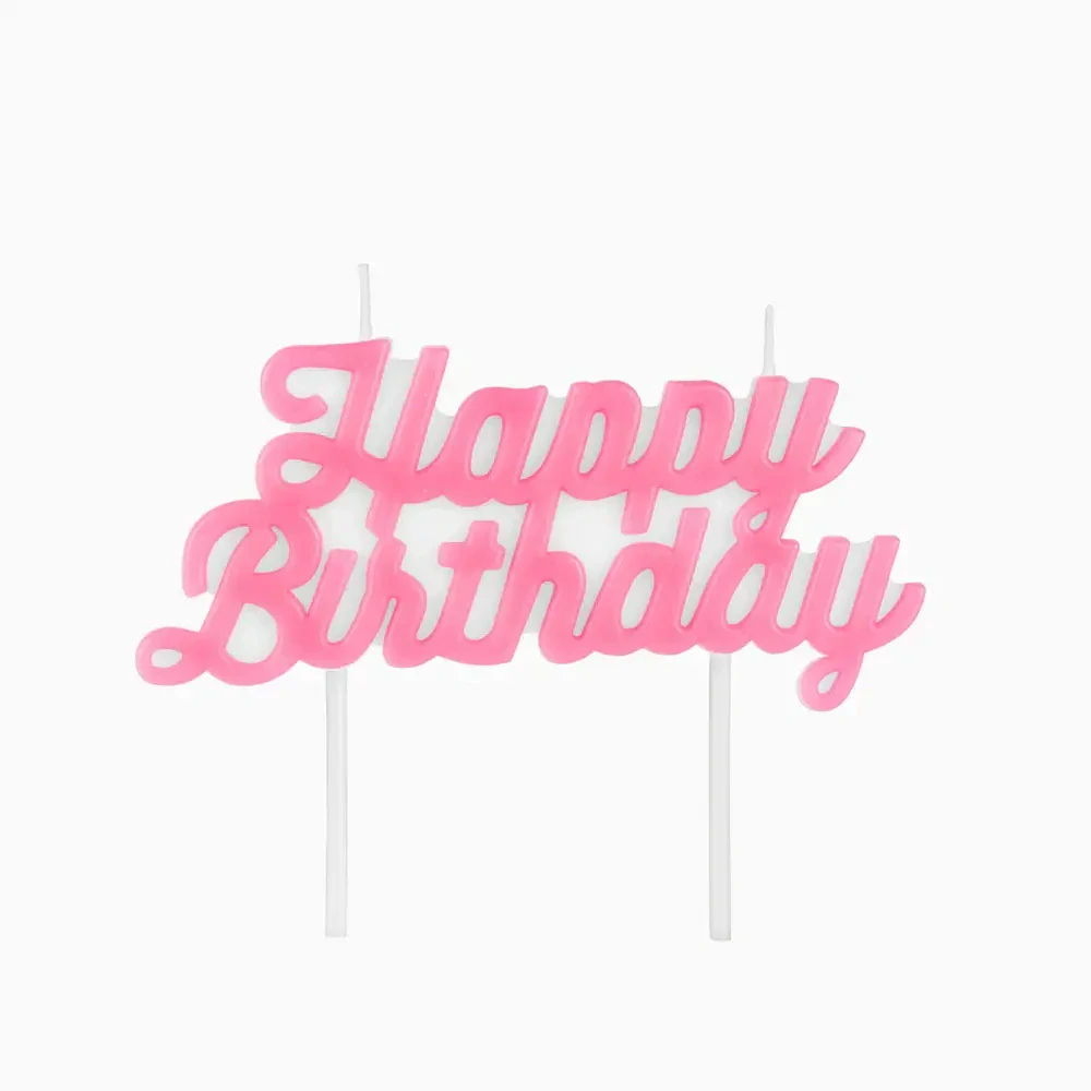 Dortová svíčka Happy Birthday pastelově růžová
