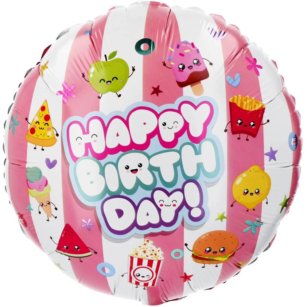 Fóliový balonek Happy Birthday roztomilé jídlo 45 cm