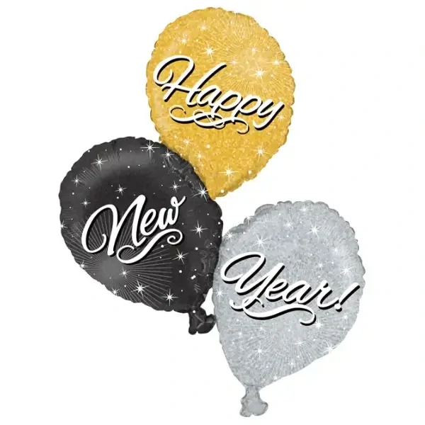 Foliový holografický balonek Happy New Year 90 cm - Nebalený
