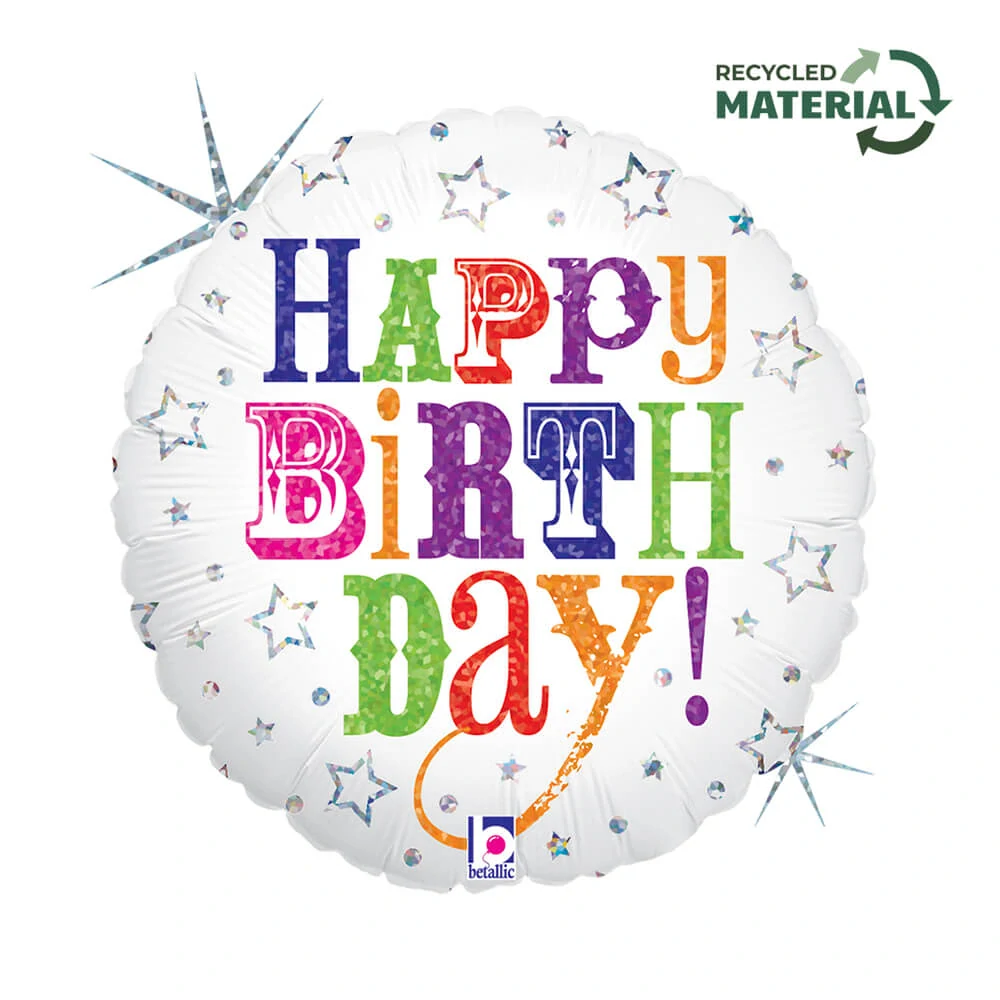 Foliový balonek bílý s barevným nápisem Happy birthday 45 cm