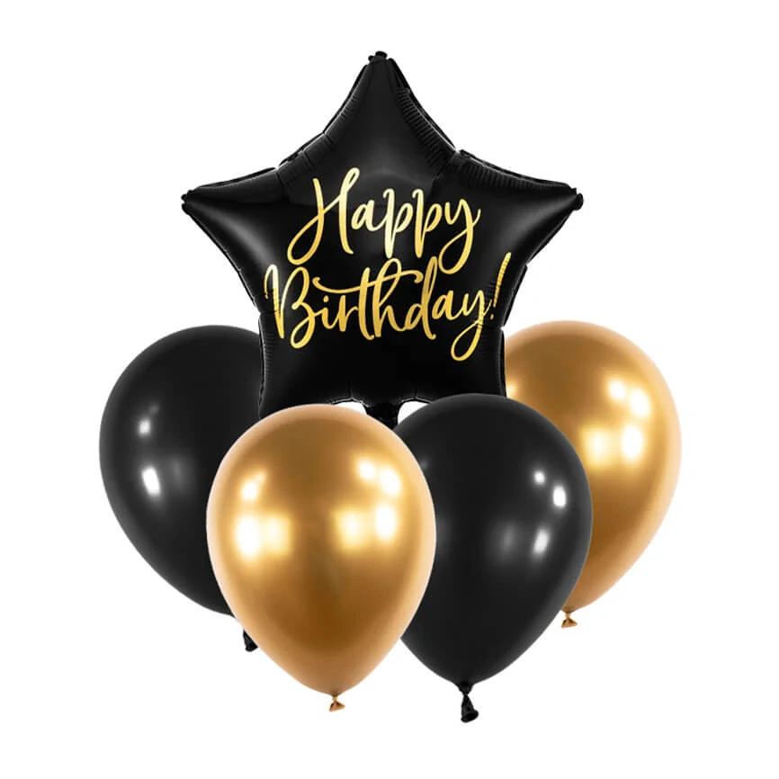 Balónkový set Happy Birthday černý a zlatý 5 ks