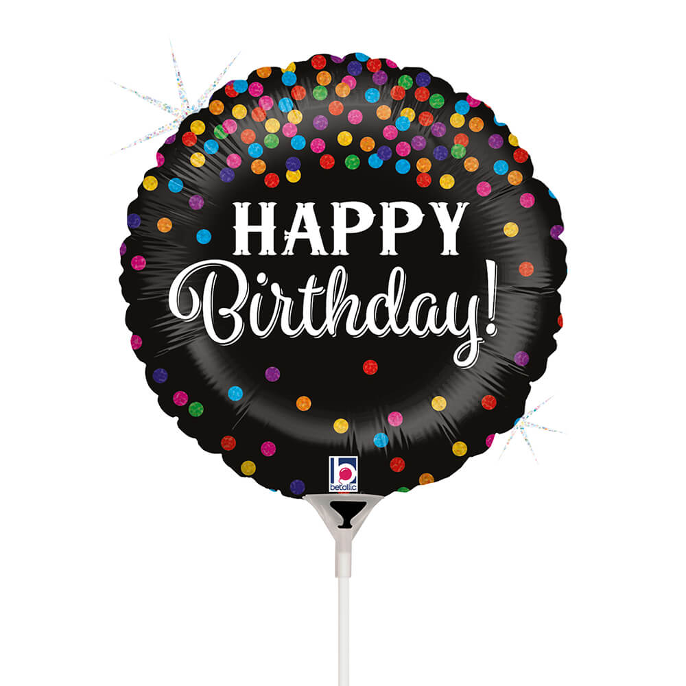 Fóliový balónek MINI Happy birthday Černý s konfetami 22 cm