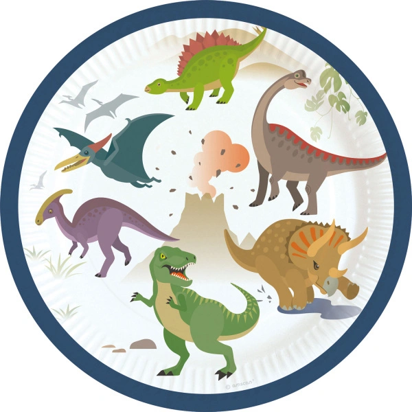 Papírové talířky Happy Dino 18 cm - 8 ks