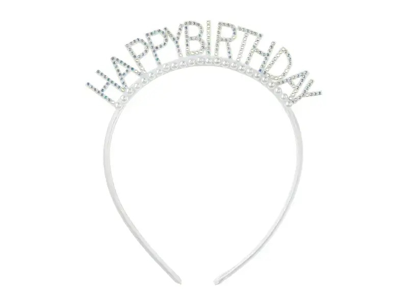 Narozeninová čelenka Happy Birthday stříbrná s perličkami