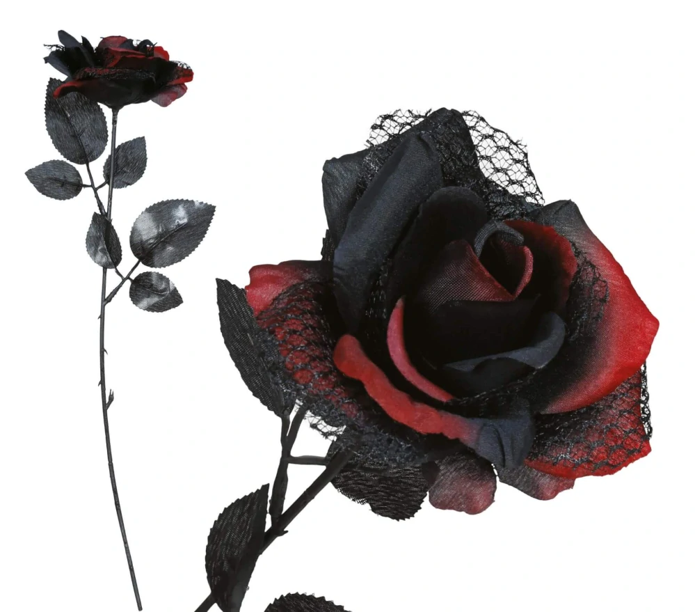 Umělá květina červeno-černá růže 40 cm