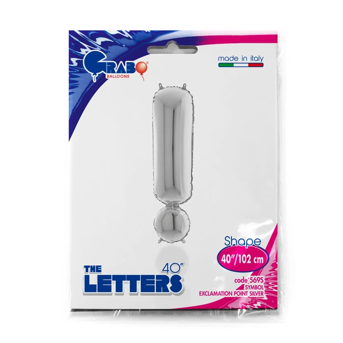Foliový symbol Vykřičník ! stříbrný 102 cm