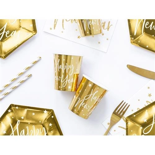 Papírové kelímky Happy New Year zlaté metalické