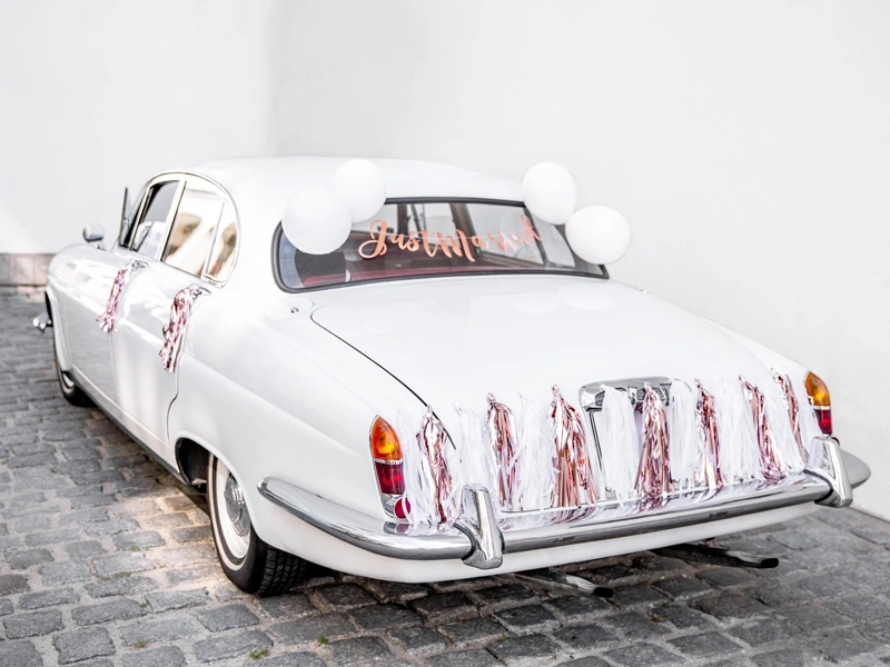 Svatební dekorační set na auto "Just married" rose gold