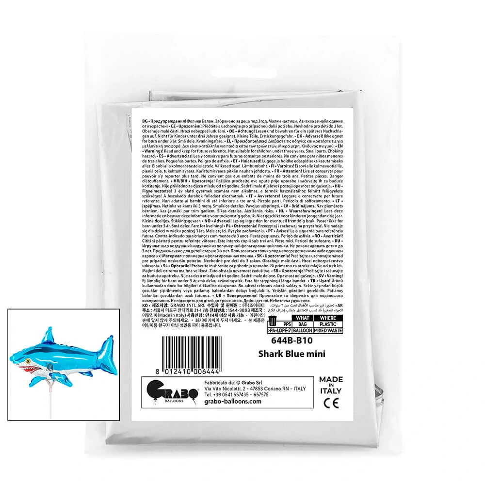 Fóliový balónek MINI Žralok modrý 35cm