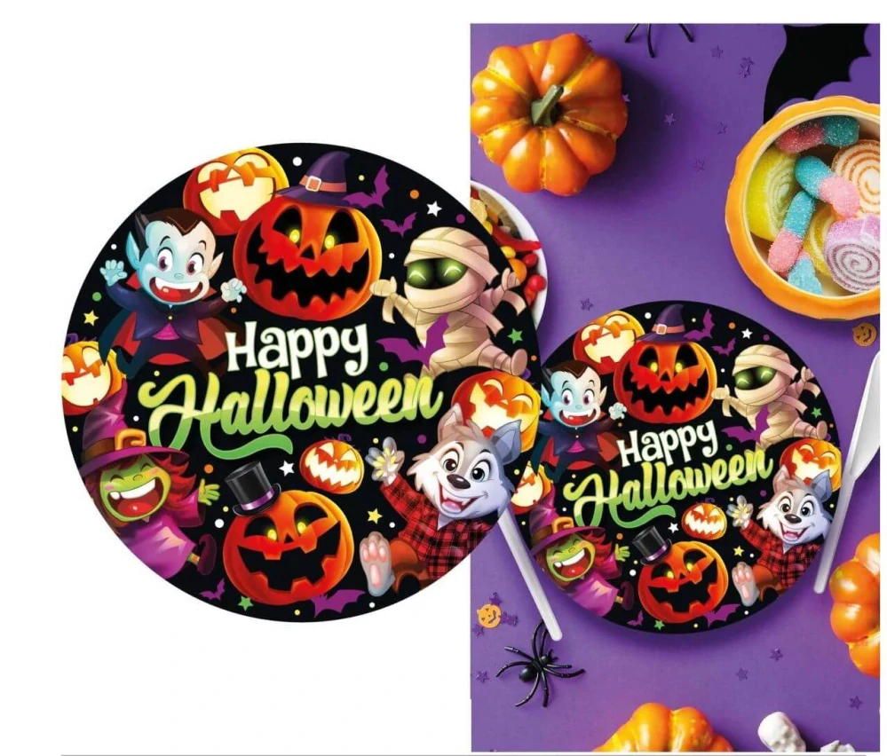 Papírové talíře příšerky Happy Halloween 23 cm – 6 ks
