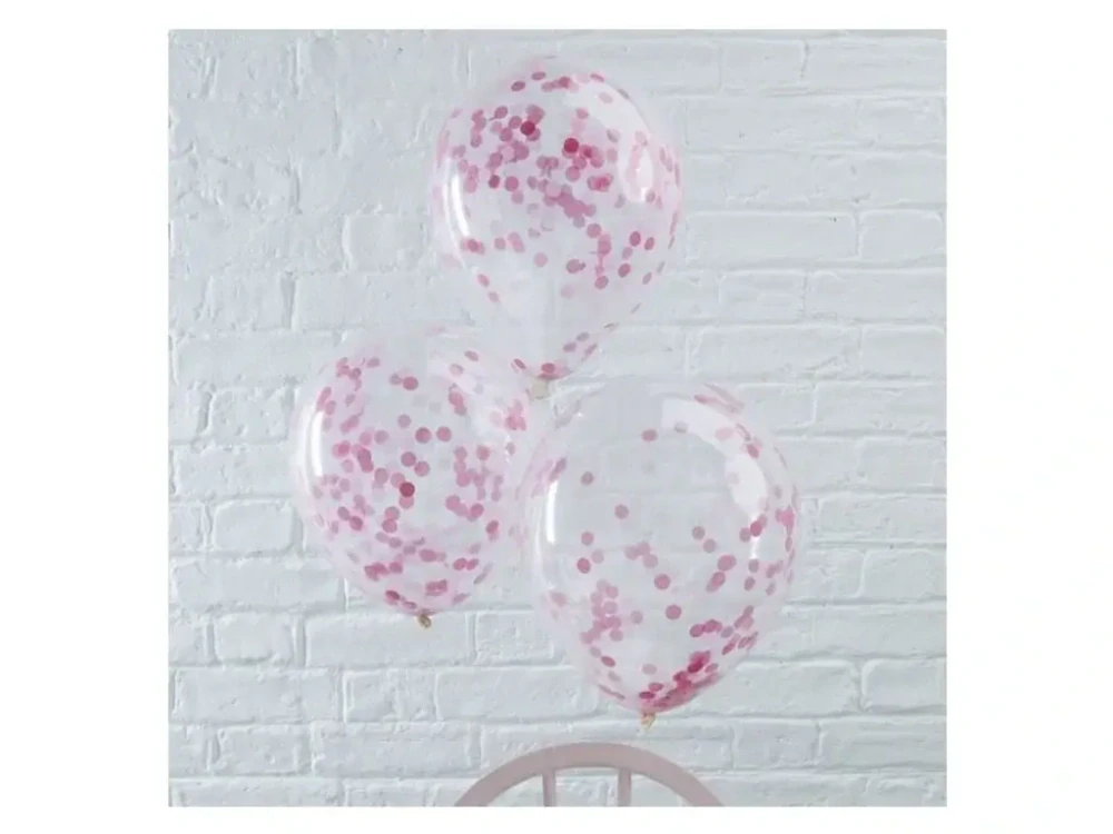 Latexové balonky průhledné s růžovými konfetami 30 cm - 6 ks