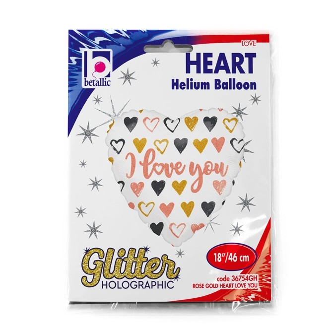 Fóliový balónek Srdce - Rosegold srdíčka ILY 46cm