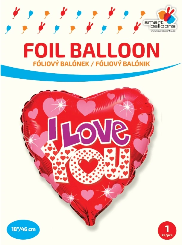 Fóliový balónek Srdce - Srdíčka ILY 46cm