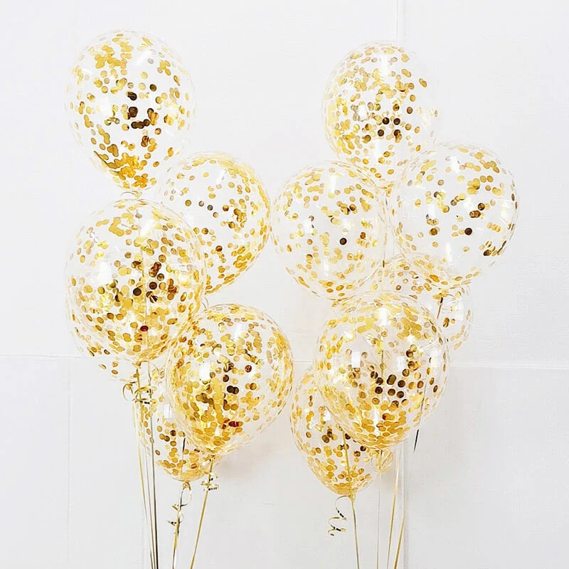 Latexové balonky průhledné se zlatými konfetami 30 cm - 5 ks