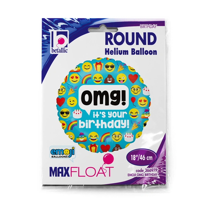 Fóliový balónek Emoji OMG Birthday 46cm