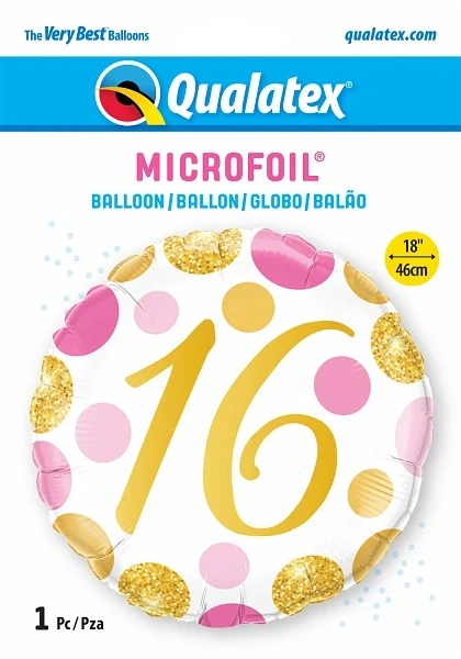 Fóliový balónek Kruh - 16 - růžovozlaté puntíky 45cm