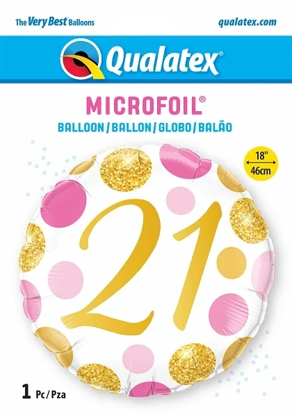 Fóliový balónek Kruh - 21. - růžovozlaté puntíky 45cm