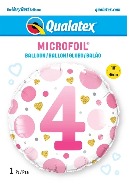 Fóliový balónek Kruh - Růžové 4 roky - 45cm