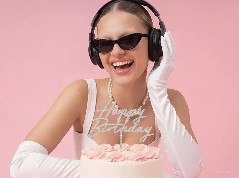 Zápich na dort Happy birthday stříbrný třpytivý