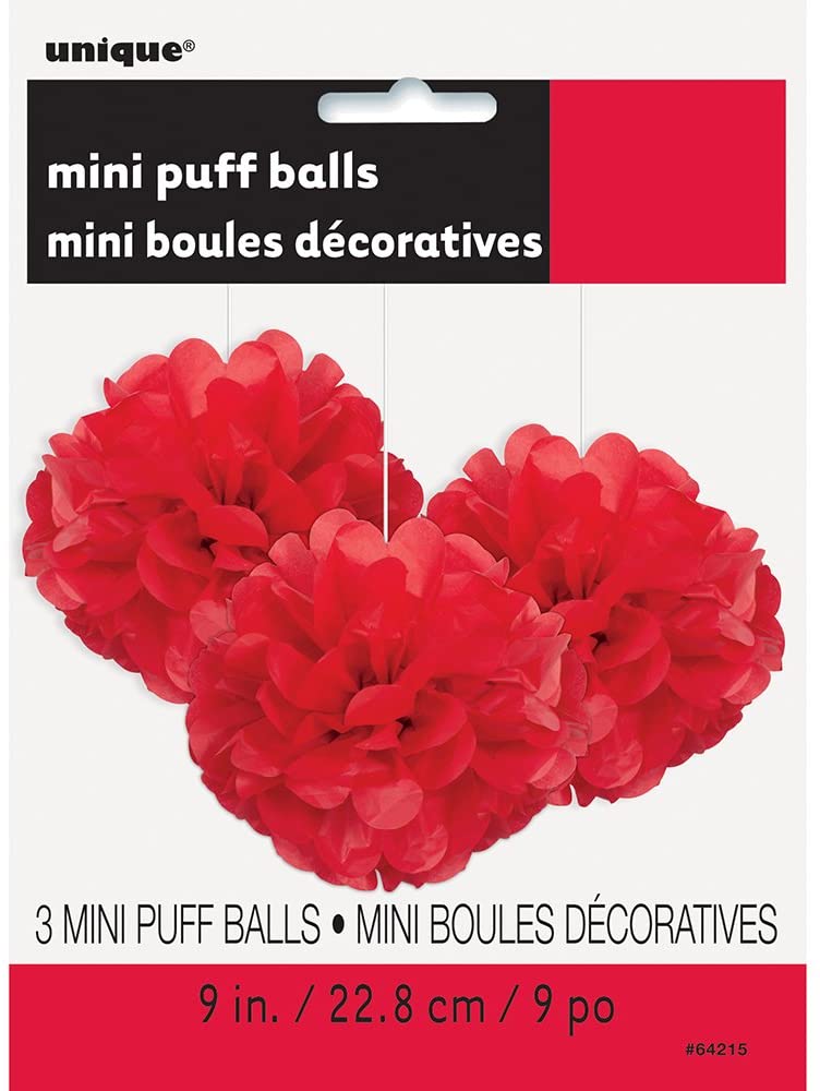 Dekorační závěsné pom pomy červené 3ks, 23cm