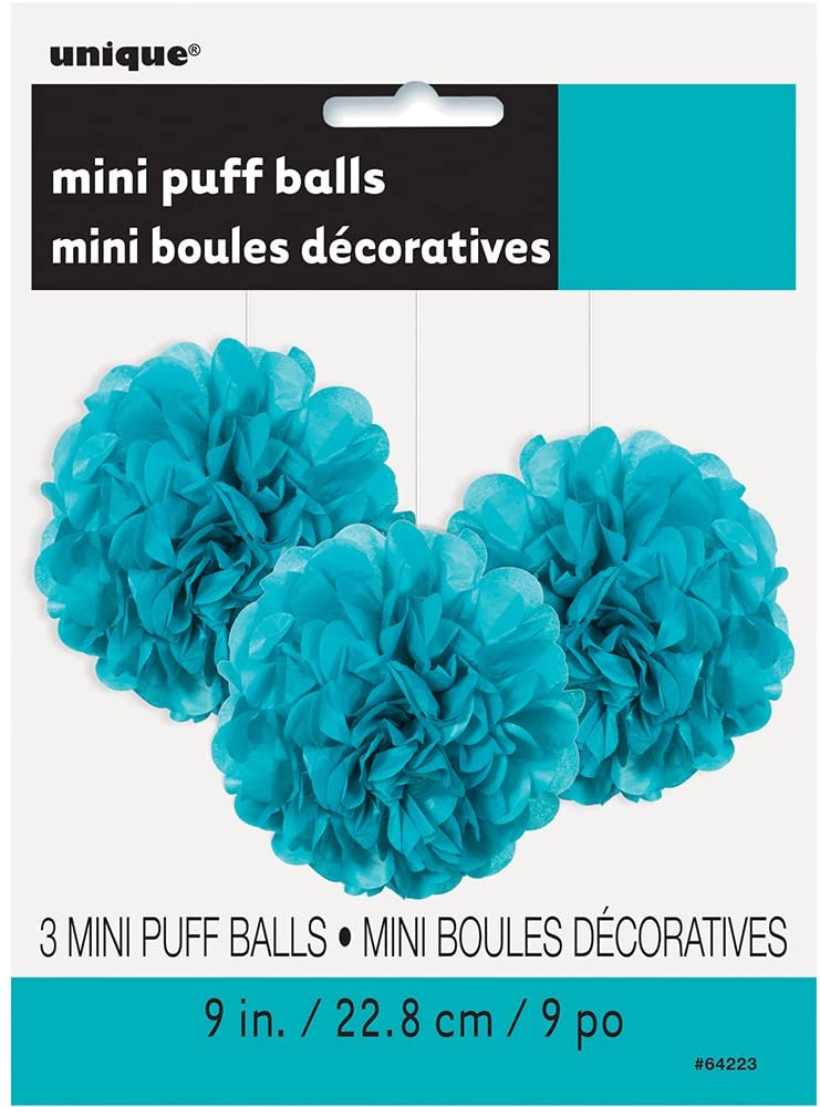 Dekorační závěsné pom pomy tyrkysové 3ks, 23cm