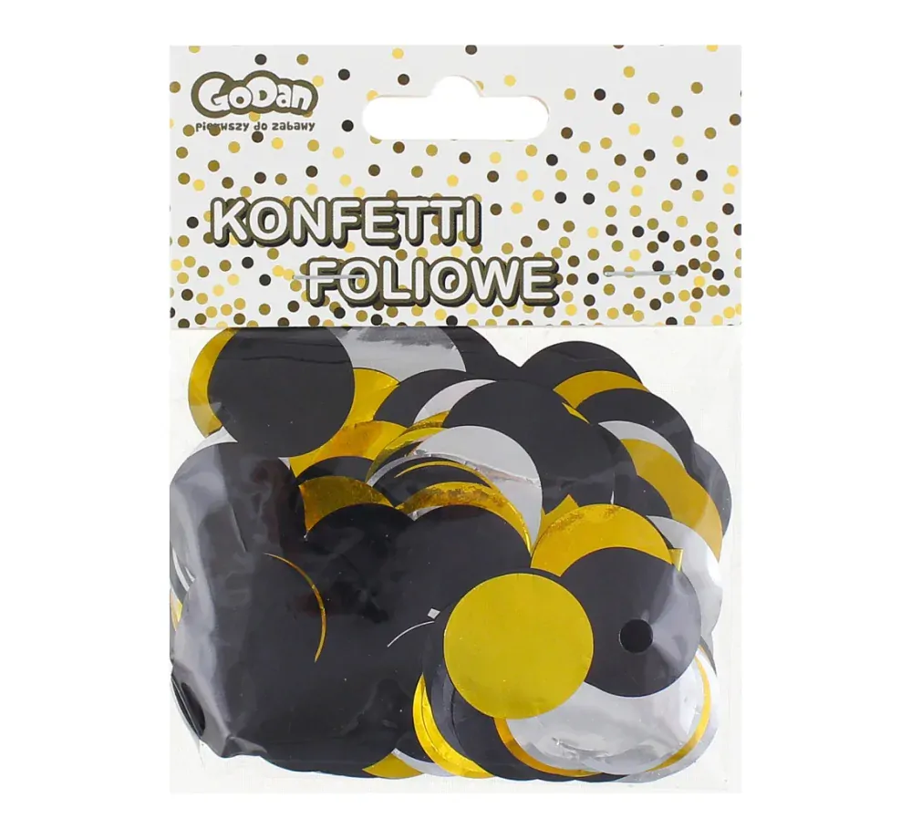Konfety fóliové ,,kolečka velká" černá, zlatá a stříbrná 18g