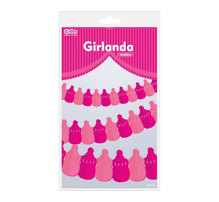 Girlanda papírová - Láhev s dudlíkem růžová 3,6 m