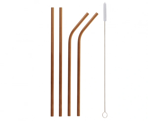 Brčka z nerezové oceli, rosegold (2 x rovné brčko, 2x zahnuté brčko + čistící kartáček)