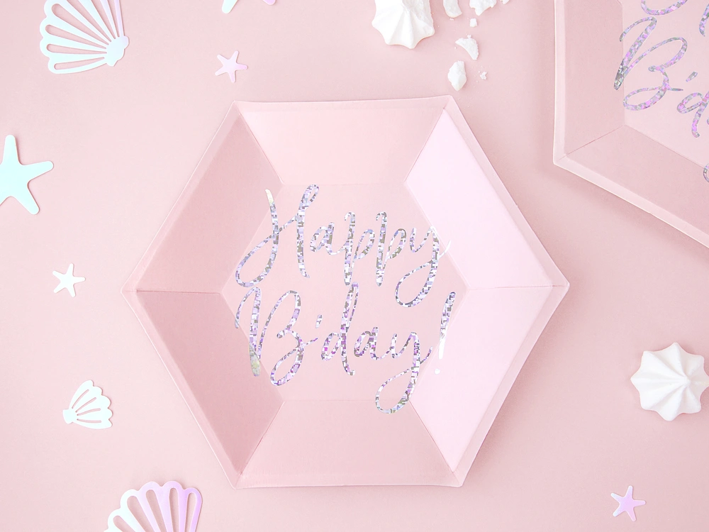 Talířky Happy B'day! sv.růžové 20cm, 6ks