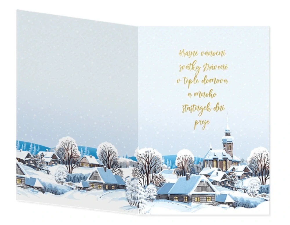 Vánoční přání Zasněžená vesnička