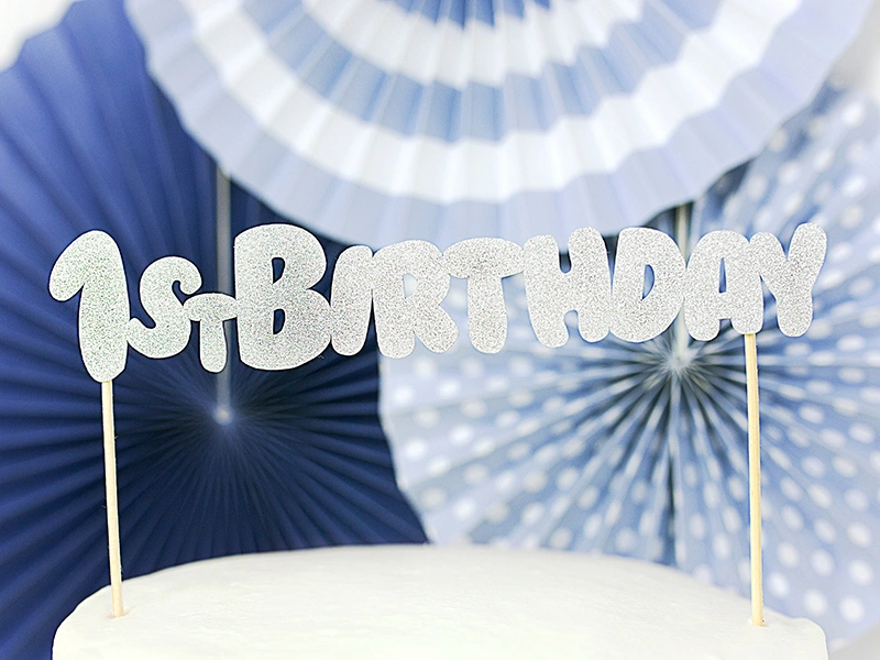 Dortová ozdoba "1st birthday" stříbrná