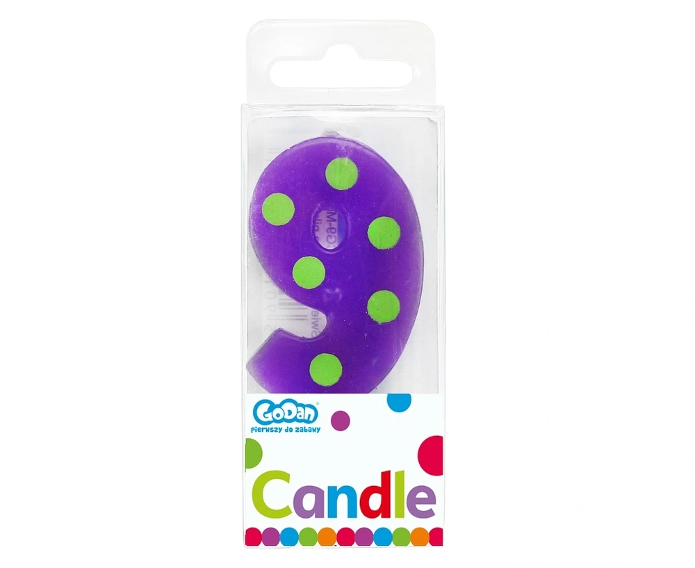Svíčka dortová TEČKY "9" 6cm