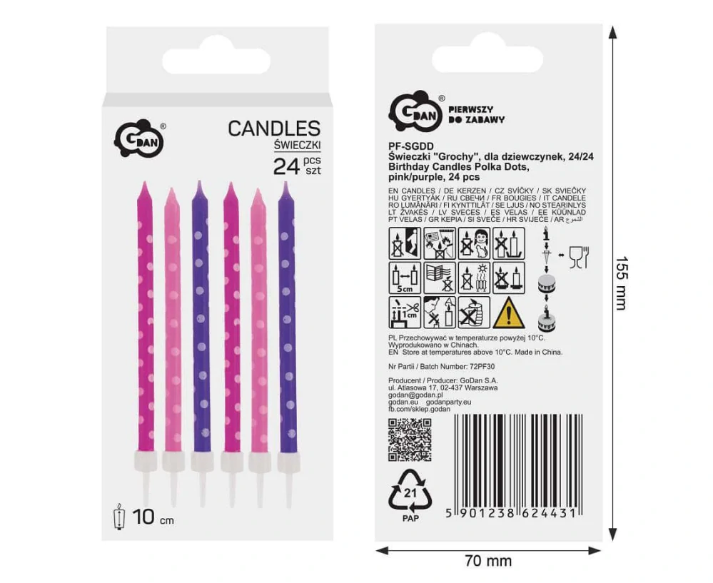 Svíčky dortové ,,puntík" pro holky 24 ks