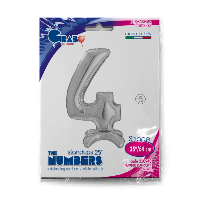 Fóliová číslice stojící - stříbrná 4 - 64 cm
