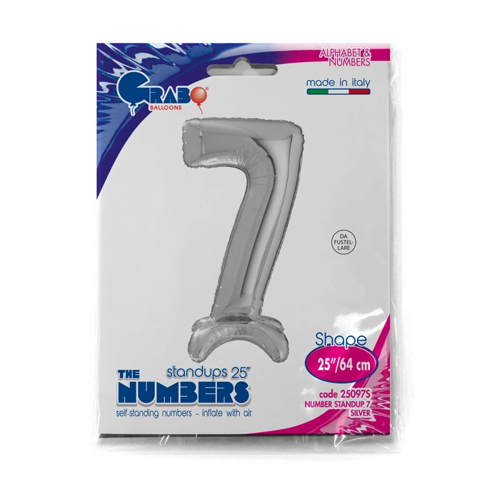 Fóliová číslice stojící - stříbrná 7 - 64 cm